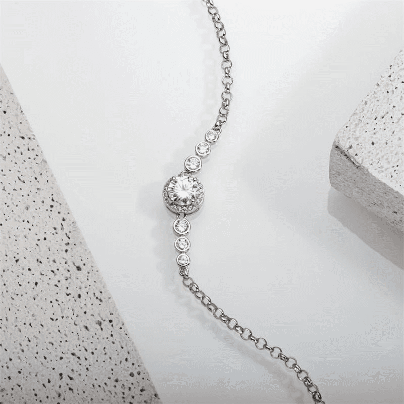 Pulseira de Moissanite Pedra Central Brilhante - Prata 925