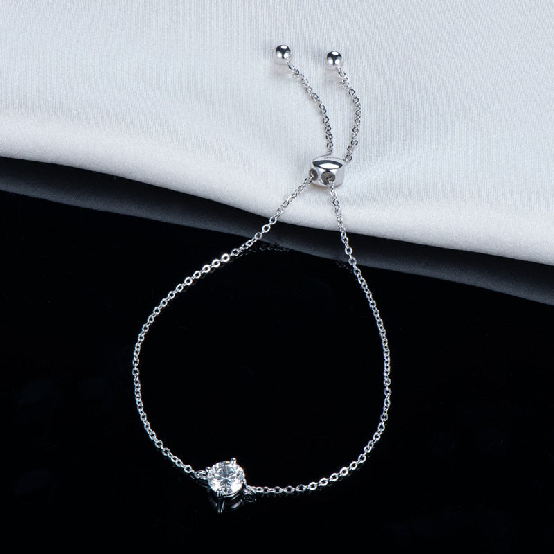 Pulseira Brilho Solitário com Moissanites – Ouro Branco 14k