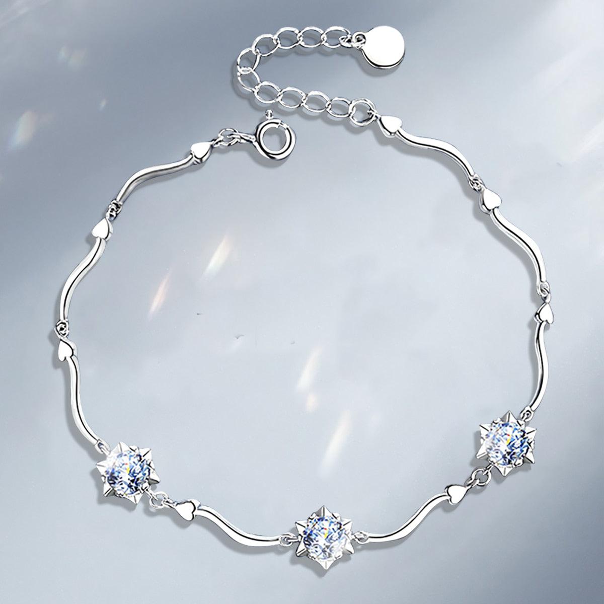 Pulseira Flor do Amor com Moissanites – Ouro Branco 14k