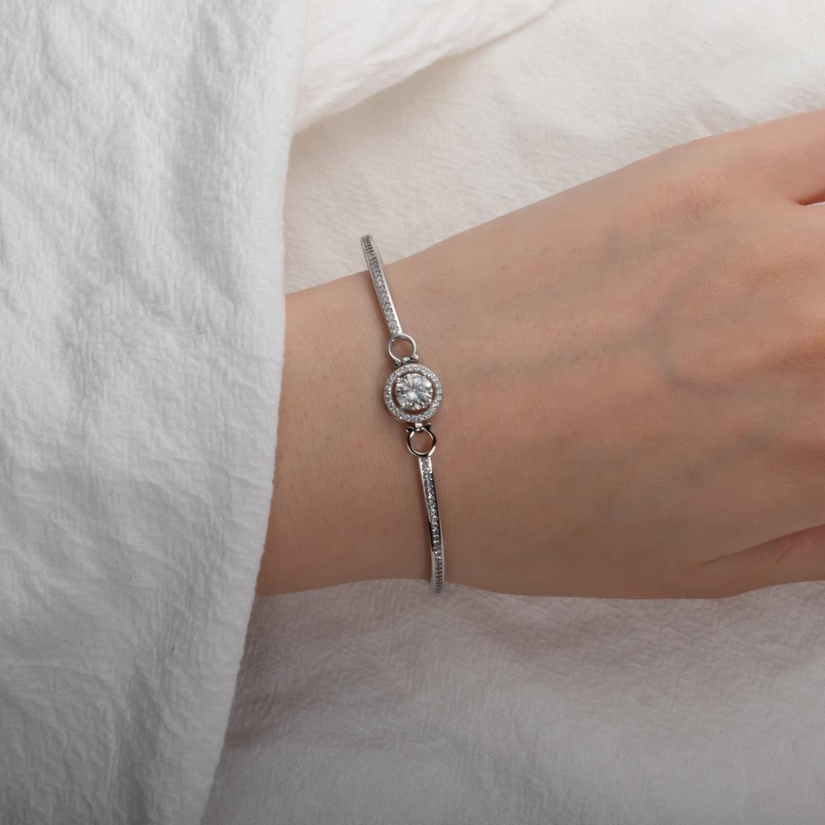 Pulseira Coroa Brilhante com Moissanites – Ouro Branco 18k