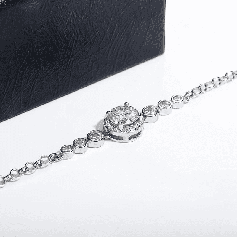 Pulseira de Moissanite Pedra Central Brilhante - Prata 925
