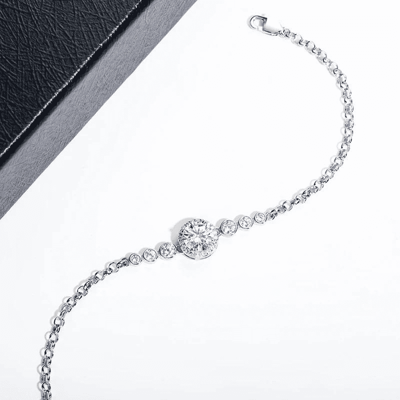 Pulseira de Moissanite Pedra Central Brilhante - Prata 925
