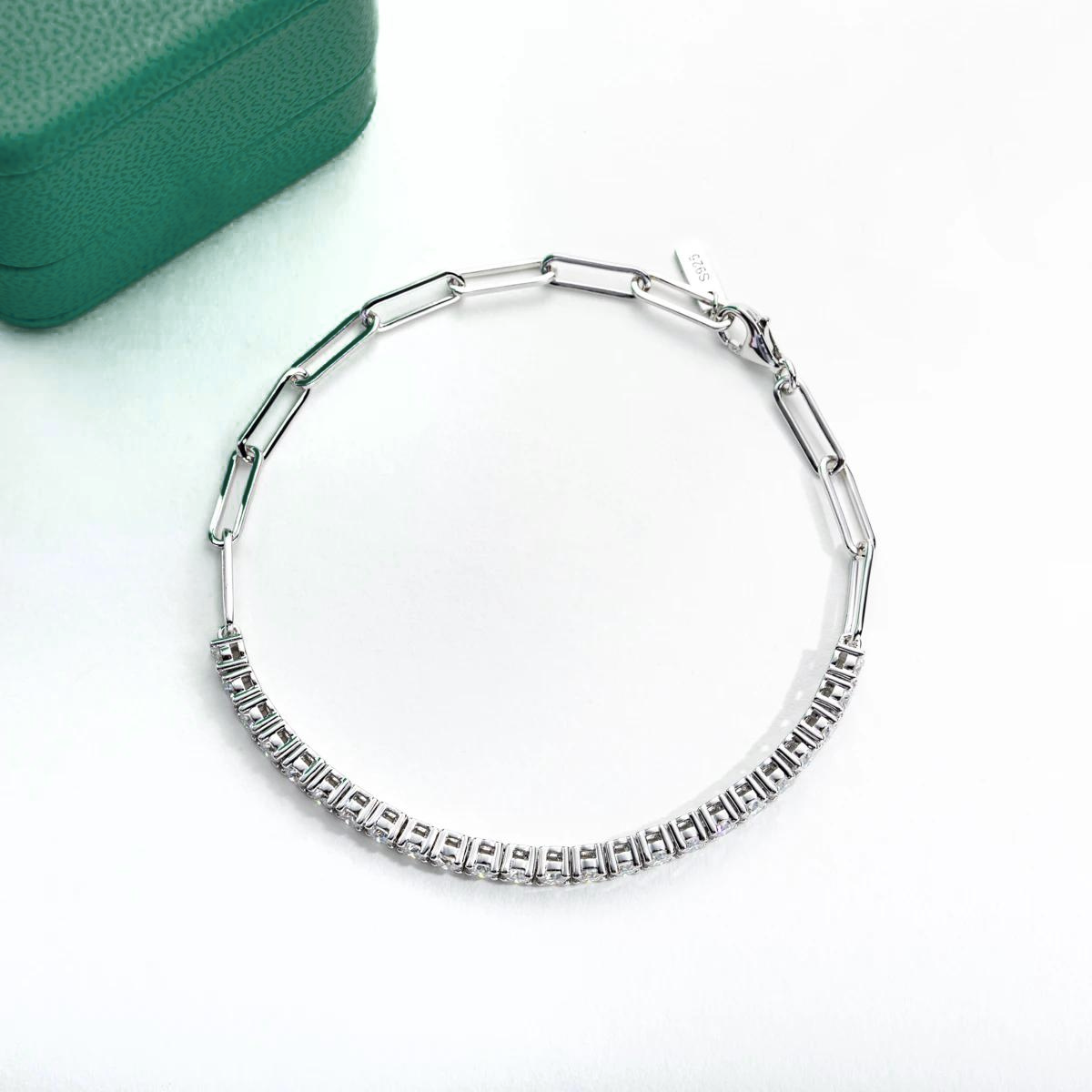 Pulseira Riviera Balance com Moissanites – Ouro Branco 18k
