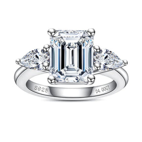 Anel Esmera Moissanite - Ouro Branco 18k