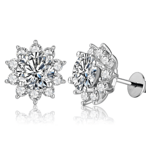 Brinco Flor de Cristal com Moissanites – Prata 925