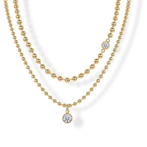 Colar Duplo com Bolinhas e Moissanite – Ouro 18k