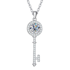 Colar Chave com Moissanite – Ouro Branco 18k