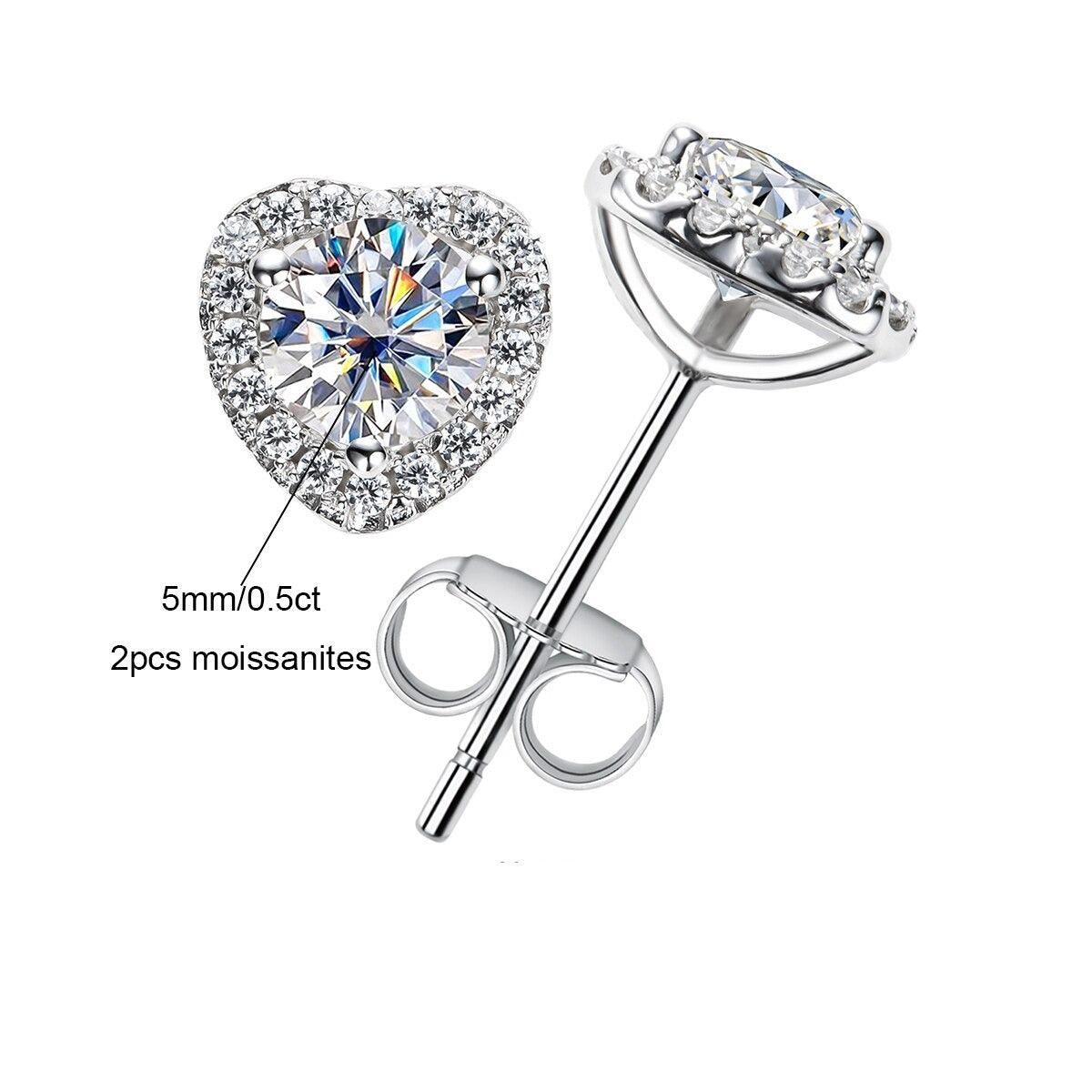 Brinco Coração com Moissanite – Prata 925