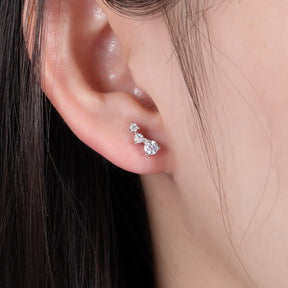 Brinco Trio com Moissanites – Ouro Branco 18k