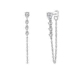 Brinco Cascata com Moissanites Pear – Ouro Branco 18k