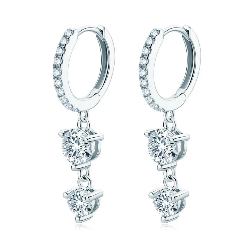 Brinco Pendant Brilhante com Moissanite – Ouro Branco 18k
