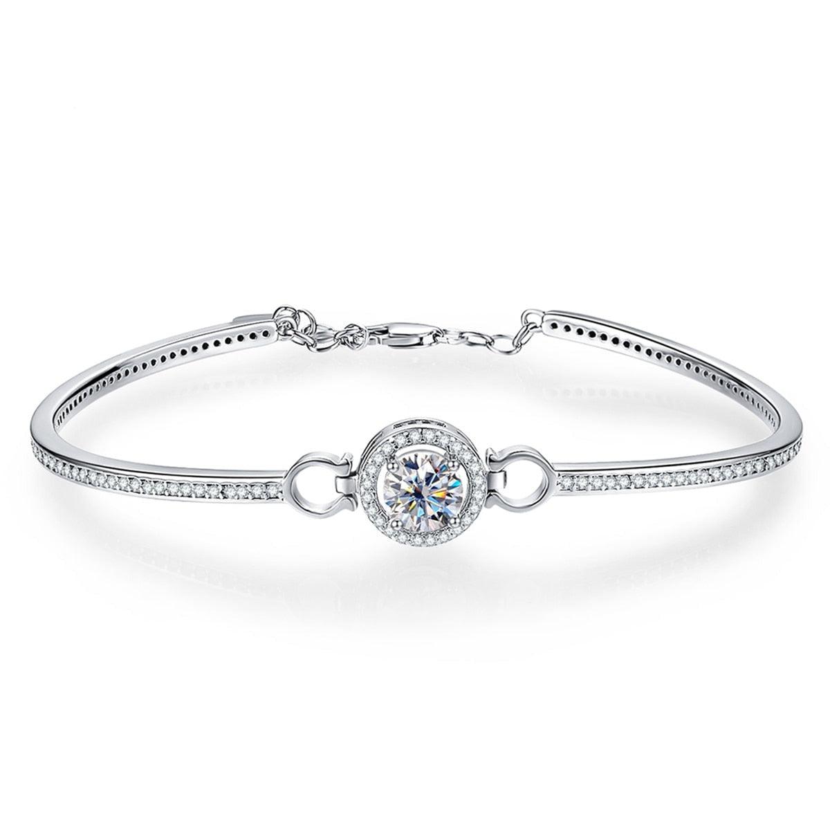 Pulseira Coroa Brilhante com Moissanites – Ouro Branco 18k