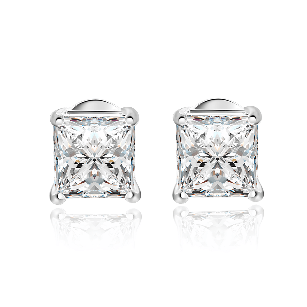 Brinco Solitário Princess com Moissanite – Prata 925