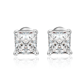 Brinco Solitário Princess com Moissanite – Prata 925